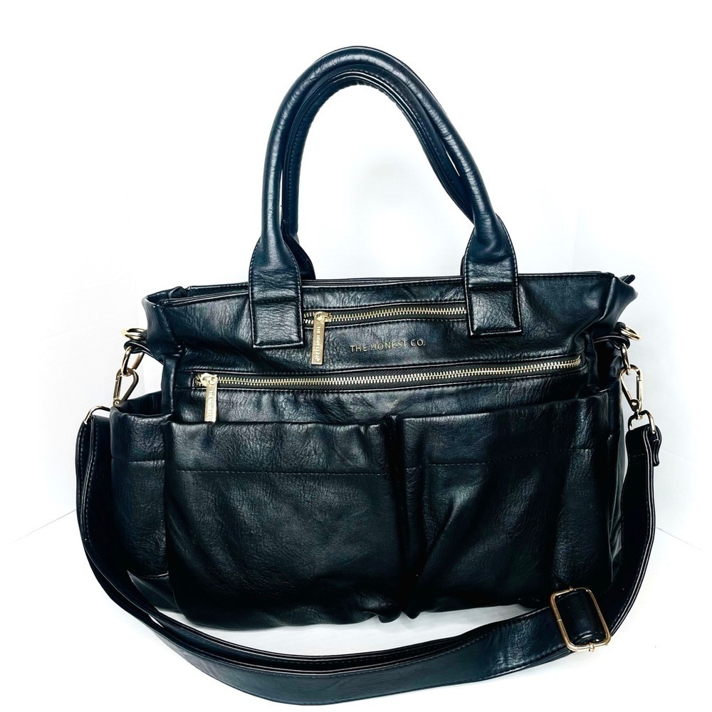 THE Honest Company Everything Tote Black Faux Leather Diaper Bag - Picture 2 of 16